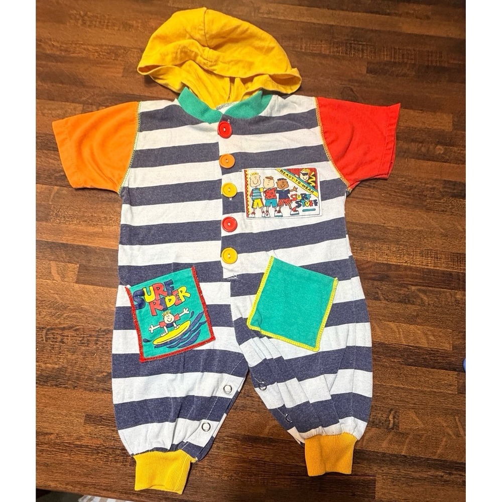 Vintage 80s Y2K color block one piece outfit.  Surf rider. Size 9 months.  Rare